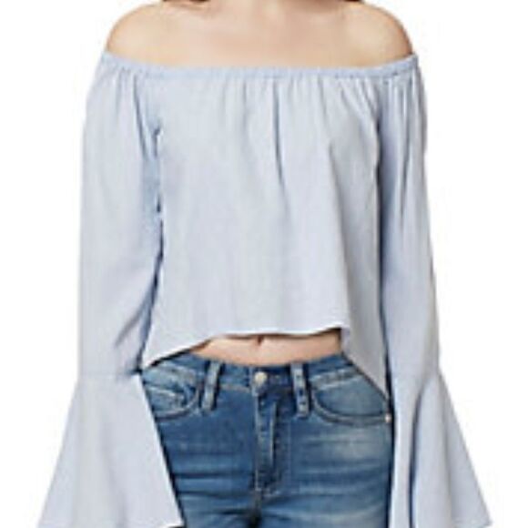Buffalo David Button Off the Shoulder Top Blue S - Picture 1 of 7